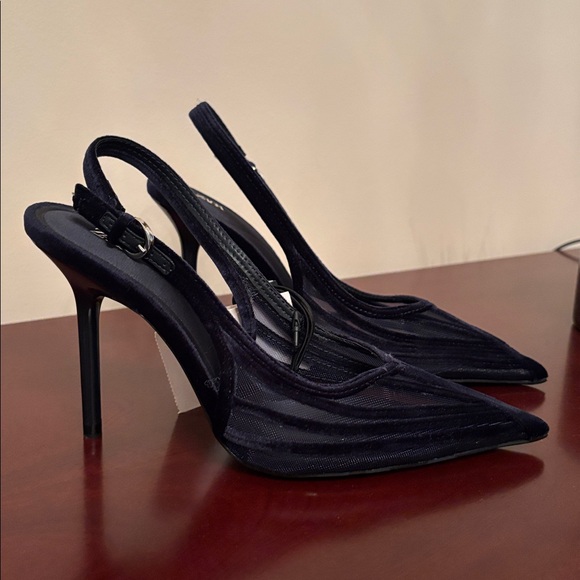 Zara Slingback pointed toe blue Combination Heels Sz.6.5 - Picture 9 of 13